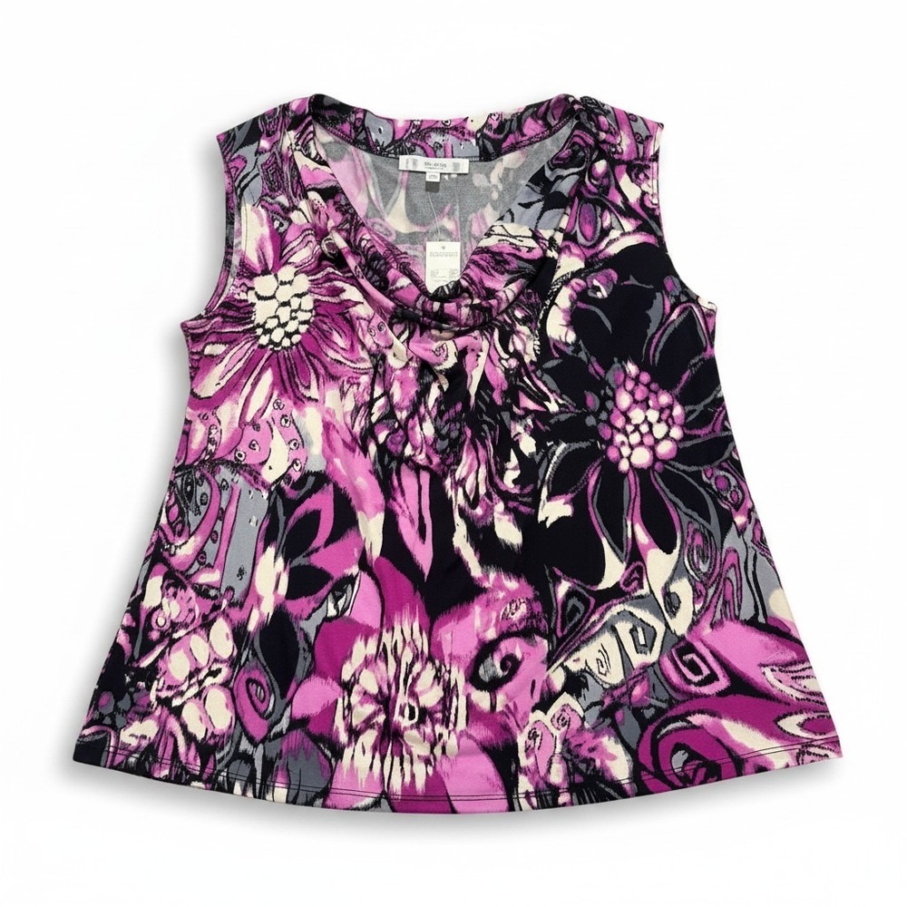Jones Studio 1X Womens Purple Floral Cowl Neck Sleeveless Blouse Boho Casual NWT